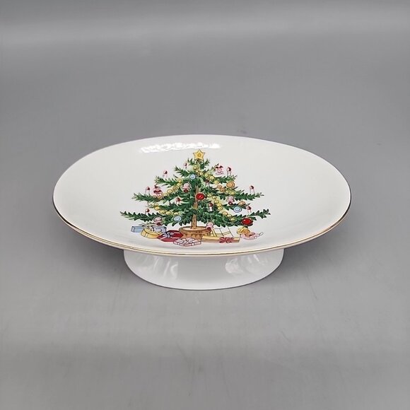 Christmas Tree Ceramic Bathroom Pedestal Soap Dish Japan, White Green - Picture 1 of 6